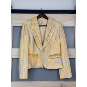 INSIGHT NY Yellow Tweed Blazer Women’s Size 6 NWT Fringe Trim Classic Jacket